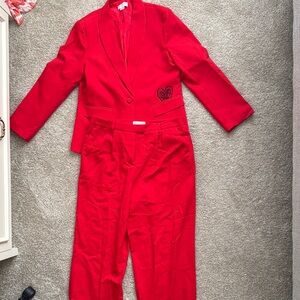 Stylish Red Women's Blazer and Pants Set